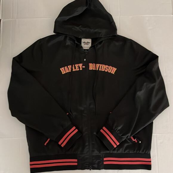 Harley Davidson Windbreaker Womens Size 2X Black Full Zip Pockets Hood Biker - Picture 8 of 16